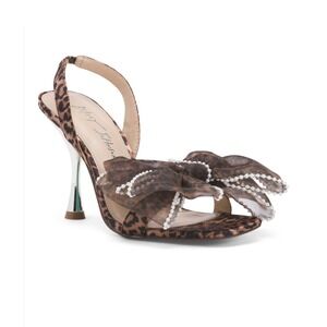 NWT Betsey Johnson Leopard Print Bow Heels Slingback Sandal Size 8